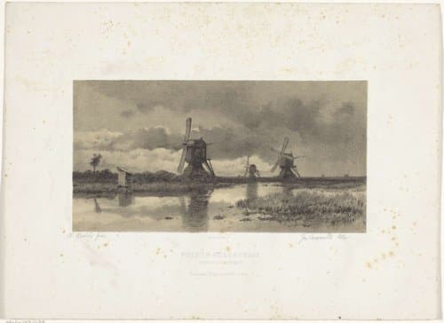 Polderlandschap met molens bij Dordrecht by Jan Caramelli