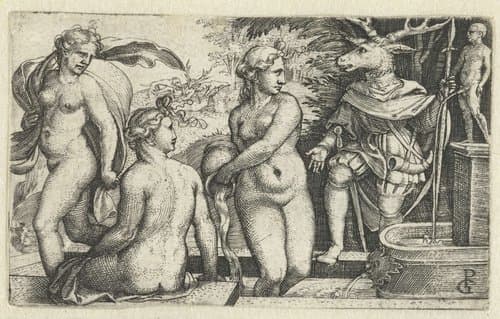 Diana verandert Acteon voor straf in een hert by Georg Pencz