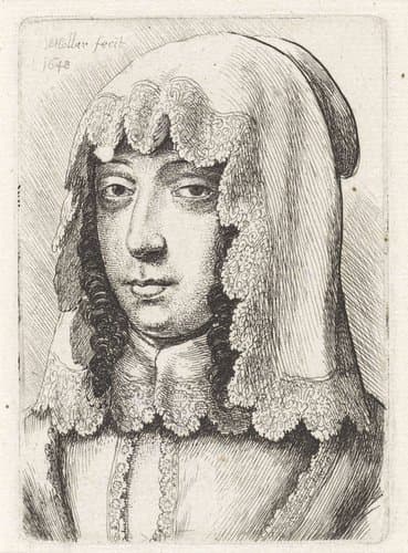 Portret van een vrouw met kanten hoofddoekje by Wenceslaus Hollar