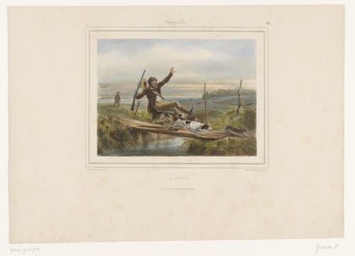 Jager struikelt op een smalle brug by François Grenier