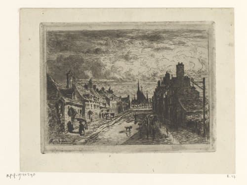Stadsgezicht met een natte straat by Félix Hilaire Buhot