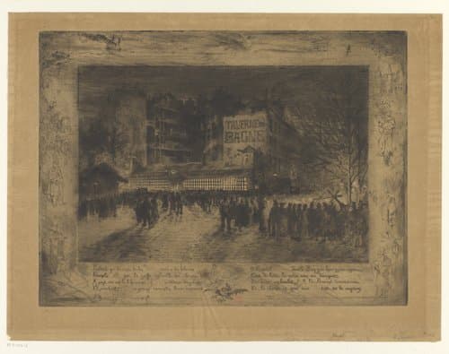 Gezicht op Place des Martyrs-Juifs-du-Vélodrome-d'Hiver met de Taverne du Bagne bij nacht