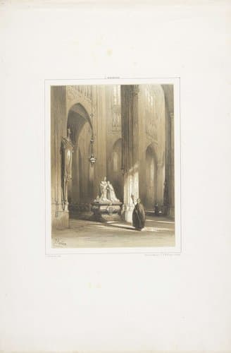 Kerkinterieur met geestelijke en graftombe by Johannes Bosboom