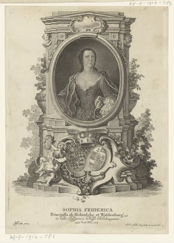 Portret van Sophia Friederike von Hohenlohe-Bartenstein by Johann Esaias Nilson