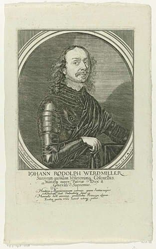 Portret van Johann Rudolf Werdmüller by Conrad Meyer