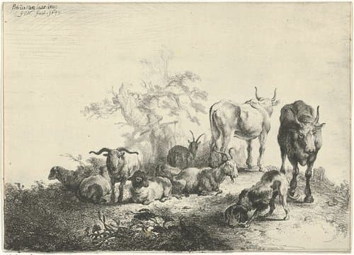 Landschap met vee en een melkmeid