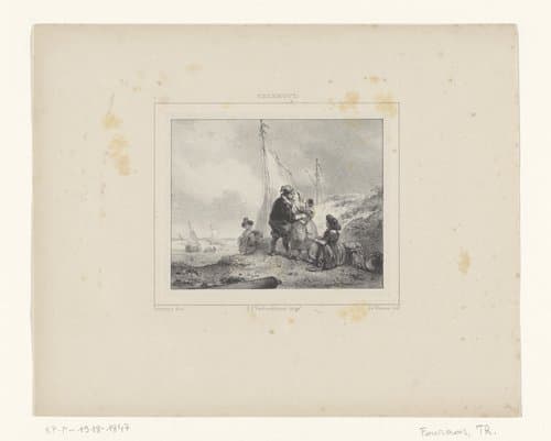 Kustlandschap met gezin dat afscheid neemt van elkaar by Théodore Fourmois