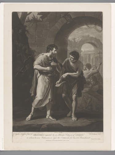 Aristides schrijft zijn naam op de scherf van een ongeletterde inwoner van Athene by William Dickinson