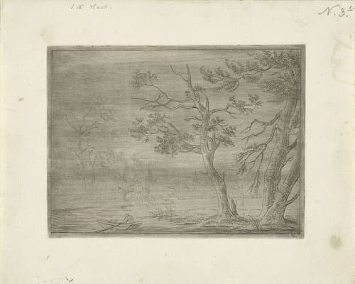 Nachtgezicht met een figuur in een boot by Cornelis van der Griendt