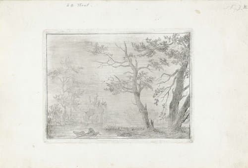 Nachtgezicht met een figuur in een boot by Cornelis van der Griendt