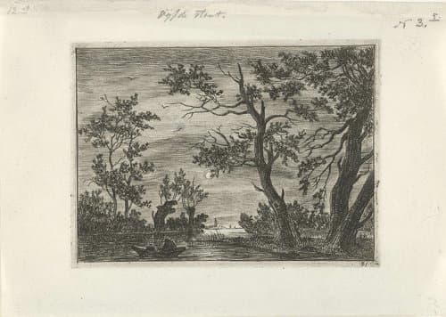 Nachtgezicht met een figuur in een boot by Cornelis van der Griendt