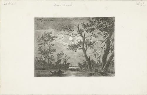 Nachtgezicht met een figuur in een boot by Cornelis van der Griendt