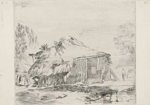 Schuur in een landschap by Cornelis van der Griendt