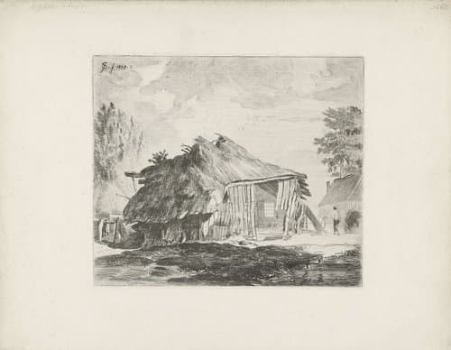 Schuur in een landschap by Cornelis van der Griendt