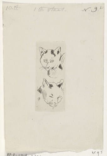 Twee katten koppen by Cornelis van der Griendt