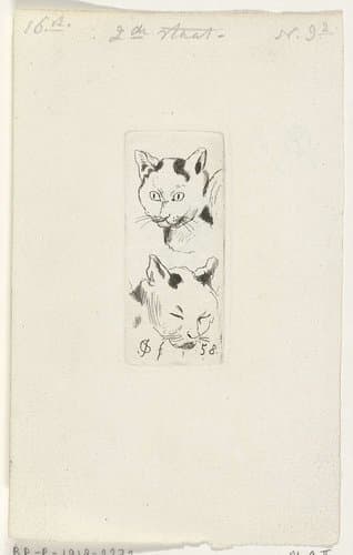Twee katten koppen by Cornelis van der Griendt