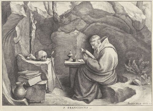 H. Franciscus lezend in een grot by Wenceslaus Hollar