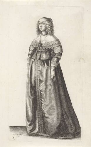 Engelse vrouw van stand, een gordel met edelstenen om het middel by Wenceslaus Hollar