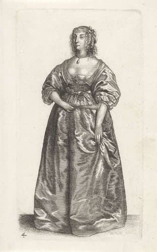 Engelse vrouw van stand, met vouwwaaier by Wenceslaus Hollar