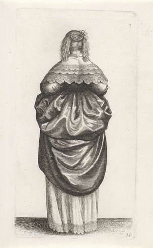 Engelse vrouw met gedeeltelijk loshangend haar, op de rug gezien by Wenceslaus Hollar