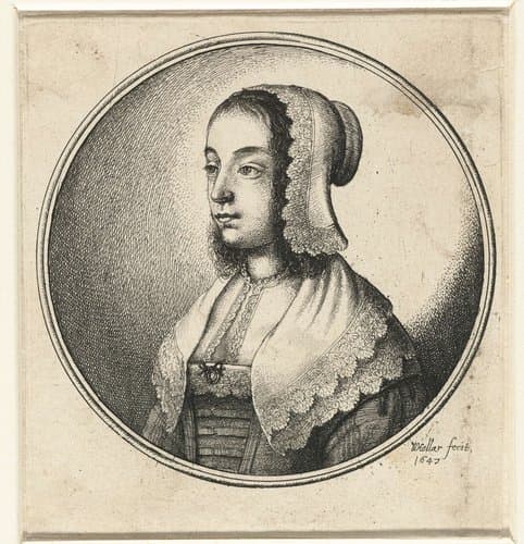 Vrouw met kanten hoofdkapje en bijpassende kraag by Wenceslaus Hollar
