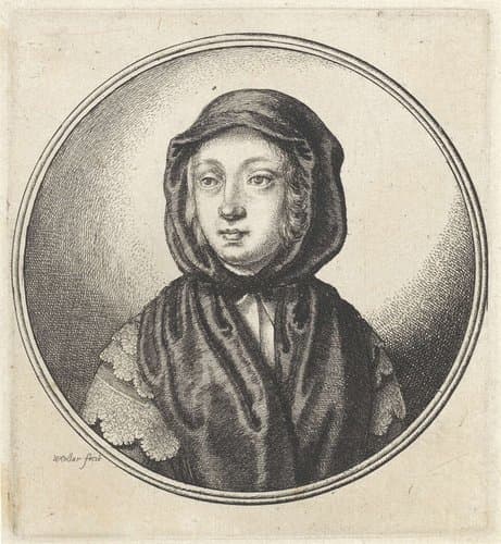 Vrouw met zwarte hoofddoek by Wenceslaus Hollar