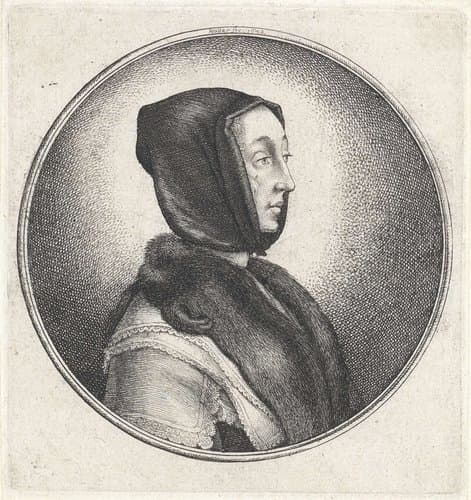 Vrouw met zwarte hoofddoek en stola van bont by Wenceslaus Hollar
