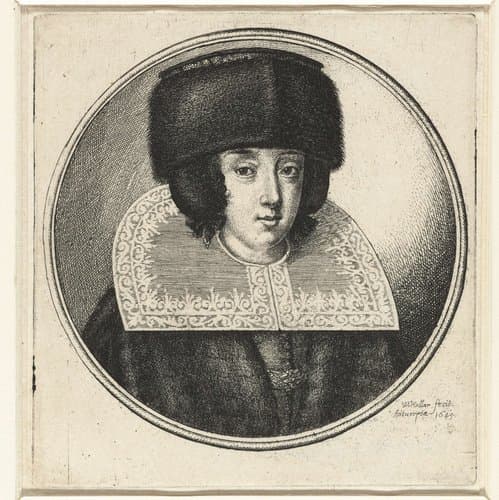 Vrouw met stijve kanten kraag en bontmuts by Wenceslaus Hollar