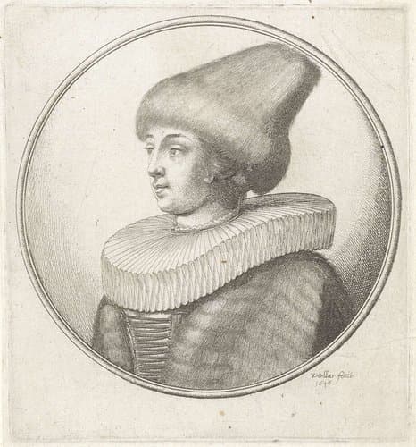 Vrouw met plooikraag en kegelvormige bontmuts by Wenceslaus Hollar