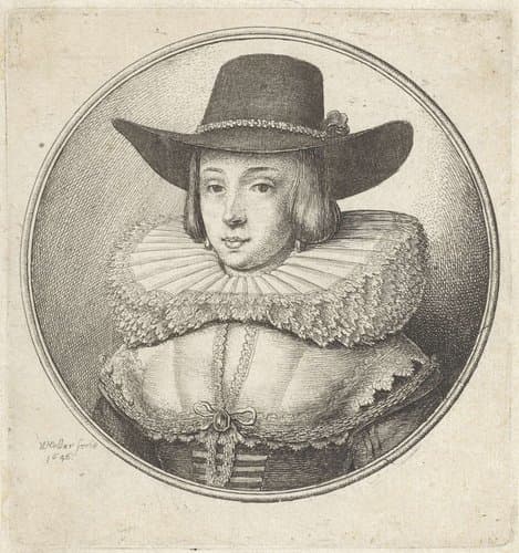 Vrouwenbusten in ronde lijsten by Wenceslaus Hollar