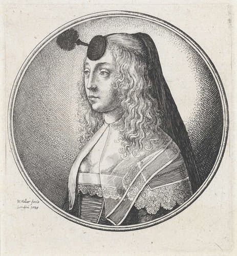 Vrouw met transparante kraag en houpette by Wenceslaus Hollar