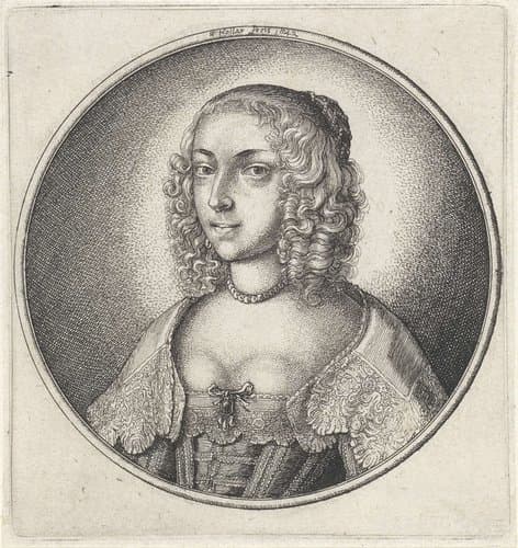 Vrouw met laag decolleté en parelketting by Wenceslaus Hollar