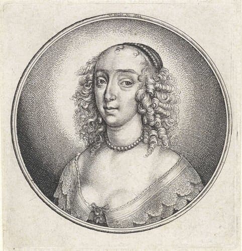 Vrouw met laag decolleté, parelketting en gekruld haar by Wenceslaus Hollar
