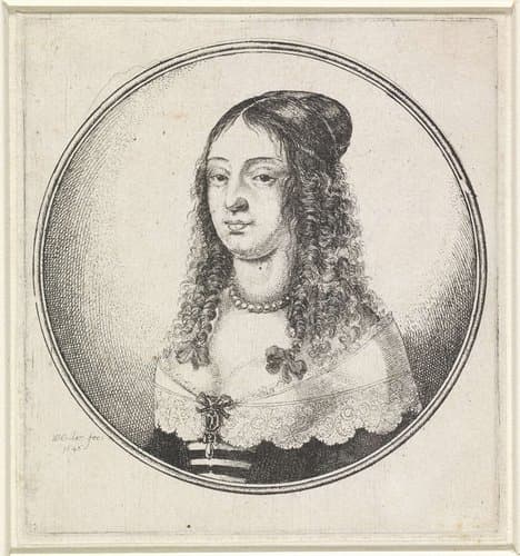 Vrouw met laag decolleté en parelketting by Wenceslaus Hollar