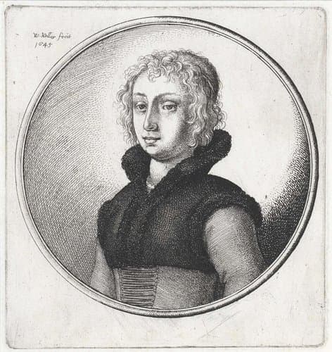 Vrouwenbusten in ronde lijsten by Wenceslaus Hollar