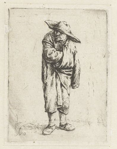 Staande boer met hand en arm in zijn mantel by Adriaen van Ostade
