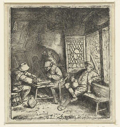 Trictrac spelers in een herberg by Adriaen van Ostade