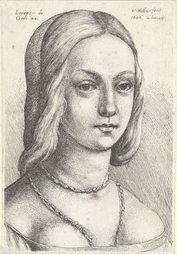 Hoofd van een vrouw met het haar in een middenscheiding by Wenceslaus Hollar