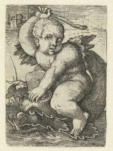 Putto op dolfijn by Jacob Binck