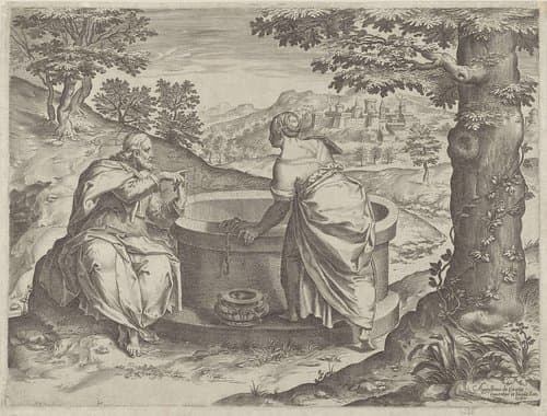 Christus en de Samaritaanse vrouw by Agostino Carracci