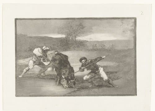 Stierenjacht te voet by Francisco de Goya