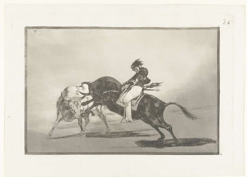 Mariano Ceballos rijdend op een stier by Francisco de Goya