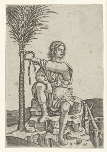Man zit bij palmboom by Benedetto Montagna