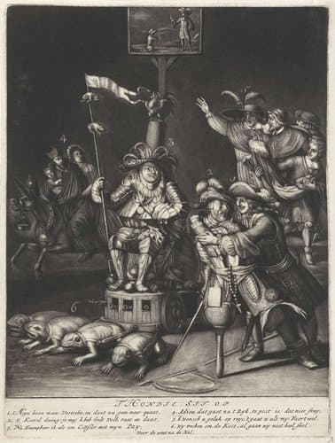 Spotprent op Lodewijk XIV en de dauphin, 1689 by Jacob Gole