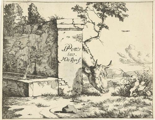 Grazend rund achter muur by Marcus de Bye