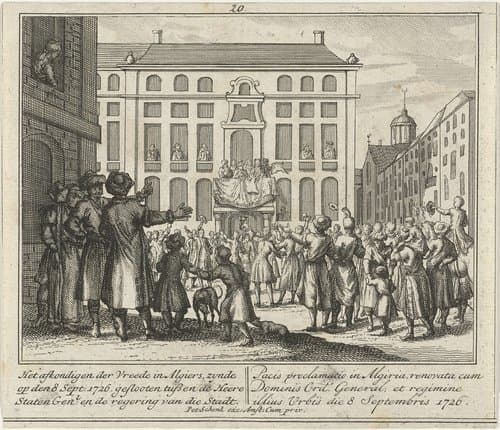Het afkondigen van de vrede gesloten tussen de Staten-Generaal en het bestuur van Algiers, 1726
