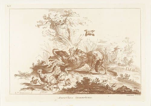 Vos valt haan aan en hen vlucht met kuikens by Gilles Demarteau
