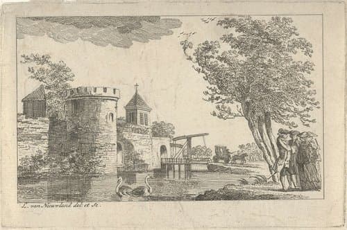 Landschap met vesting by Isaac Lodewijk la Fargue van Nieuwland