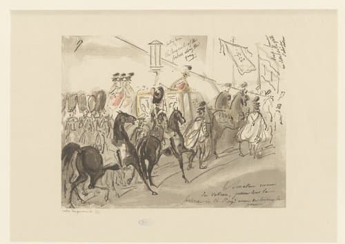 Soldaten begeleiden een koets by Oskar Bangemann