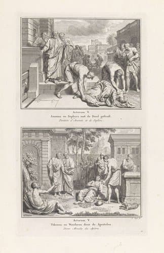Dood van Ananias en Saffira / Genezingen door de apostelen by Pieter Tanjé